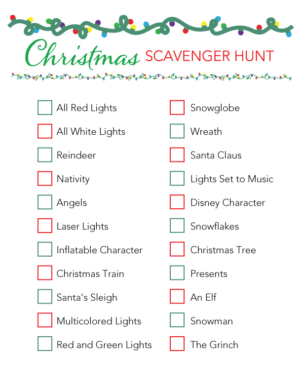 scavenger hunt checklist to be printed out
