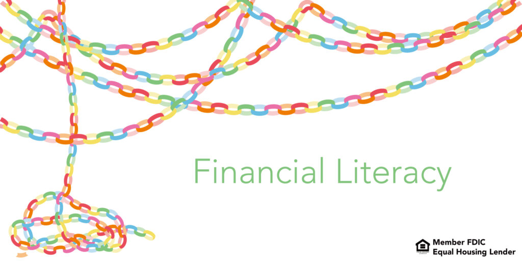 Various colorful paper chains border the words "Financial Literacy"